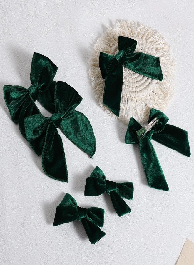 Miroksh Christmas Dark Green Velvet Fable Hair Bows for Girls 3 Sizes Long and Basic 5"& 3.5"&4" Ponytail Knot Bows Alligator Clips, Toddler Teens Women Velvet Hair Accessories Xmas Gift - Image 2